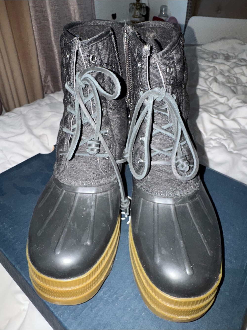 Sperry Kids Black Duck Boots with Brown Sole
